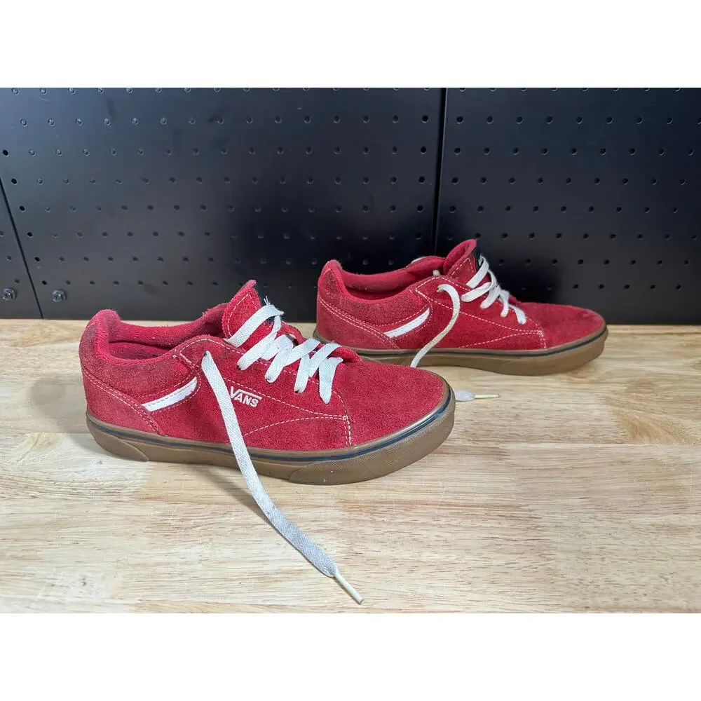 Vans Youth size 5.5 Red Suede Skate Shoes Gum Sole Kids Sneakers